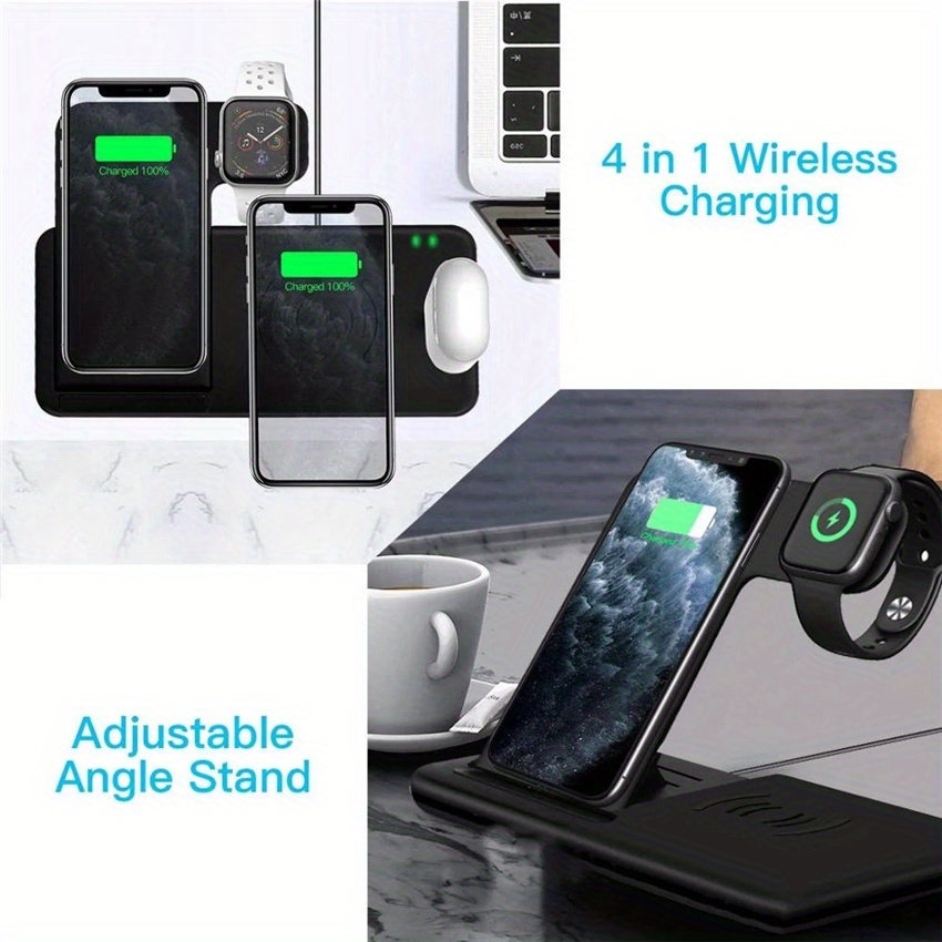 15w 4 in 1 wireless charger stand pad for iphone 14 13 12 apple watch 15w foldable fast charging dock station for airpods pro iwatch details 3