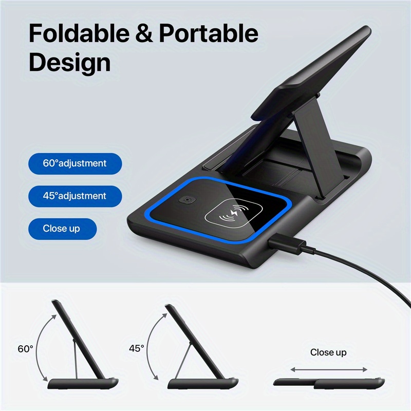 3 in 1 wireless charger stand pad for iphone 14 13 12 11 x iwatch 8 7 airpods foldable 15w phone fast charging dock station details 1