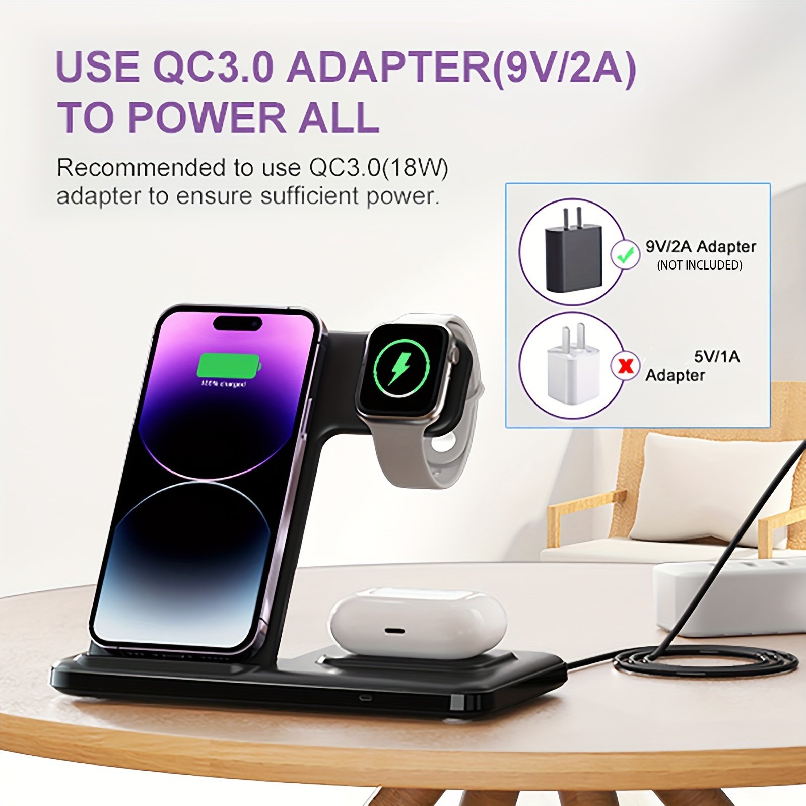 3 in 1 wireless charging station for iwatch ultra 9 8 7 6 5 4 3 2 se airpods pro 3 pro2 multiple devices folding wireless charger stand for iphone 15 14 13 11 and earlier series details 0