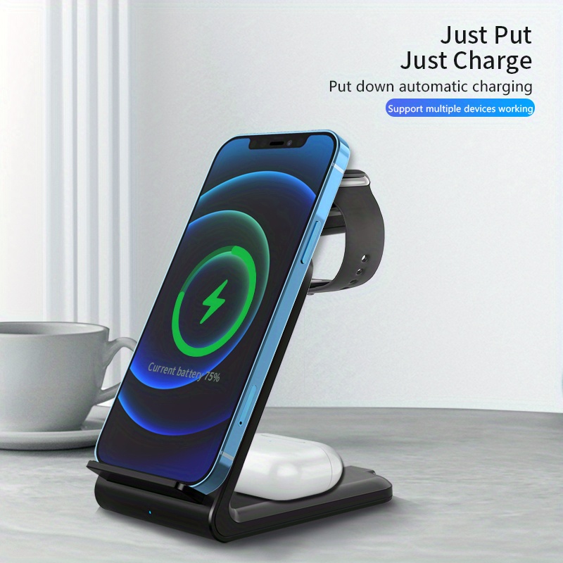 charger station for iphone multiple devices 3 in 1 fast wireless charger stand dock stand for iphone 14 13 12 11 pro x xs 8 plus apple watch series 8 7 6 se 5 4 3 2 airpods 3 2 pro for office home nice small gift for friend details 1