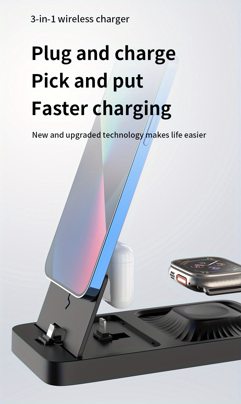 3 in 1 wireless charger foldable for iphone 14 13 12 11 x pro max for apple watch 8 7 6 5 for airpods fast charging dock station portable 3 in 1 foldable wireless charger stand dock details 6