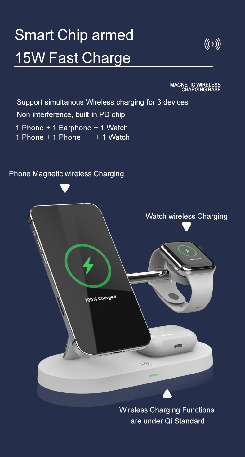 magnetic wireless charger-3 in 1 magnetic wireless charger stand with night light for iphone 15 14 13 12 11 for iwatch 9 8 7 se magnet fast charging station for airpods pro details 3