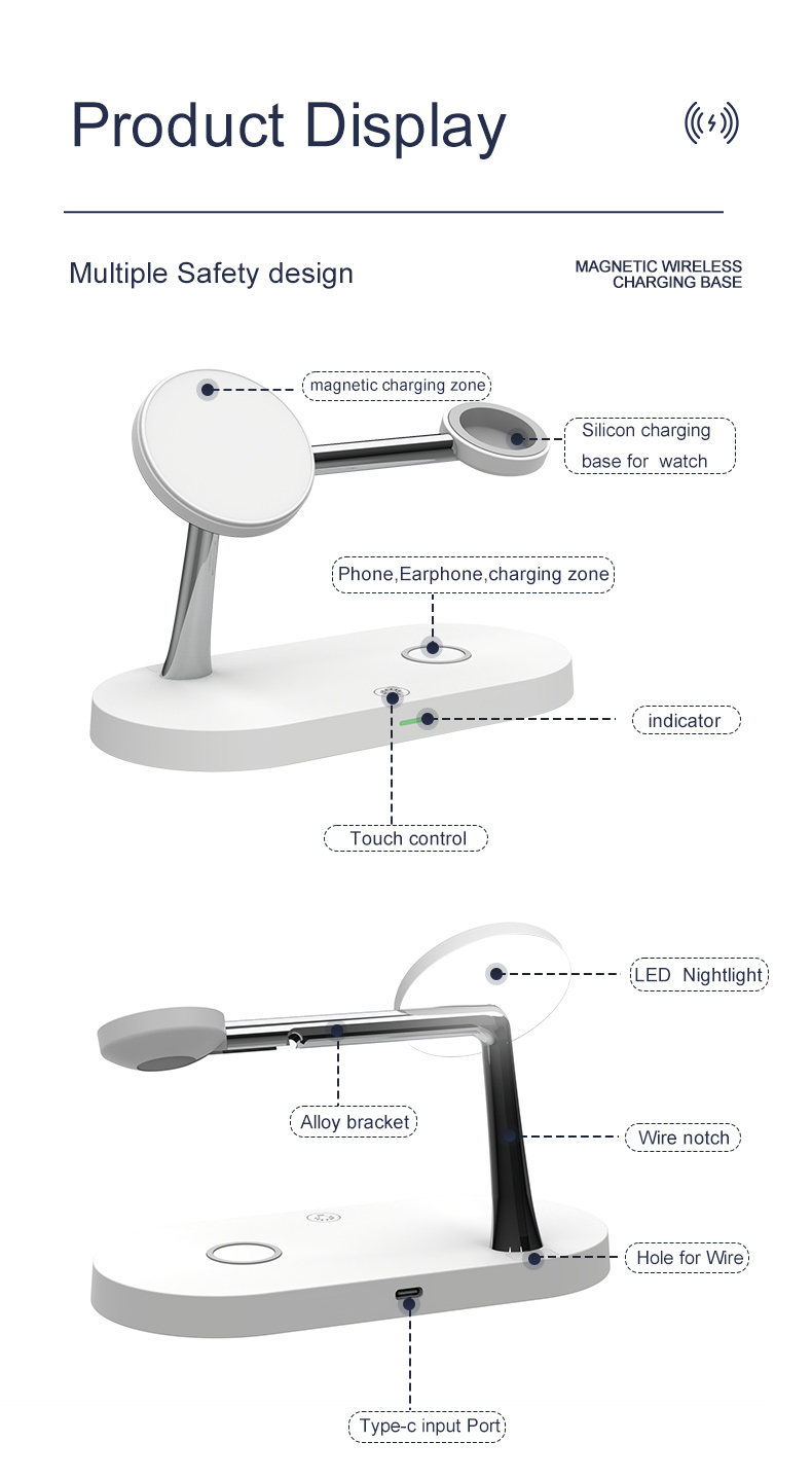 magnetic wireless charger-3 in 1 magnetic wireless charger stand with night light for iphone 15 14 13 12 11 for iwatch 9 8 7 se magnet fast charging station for airpods pro details 9